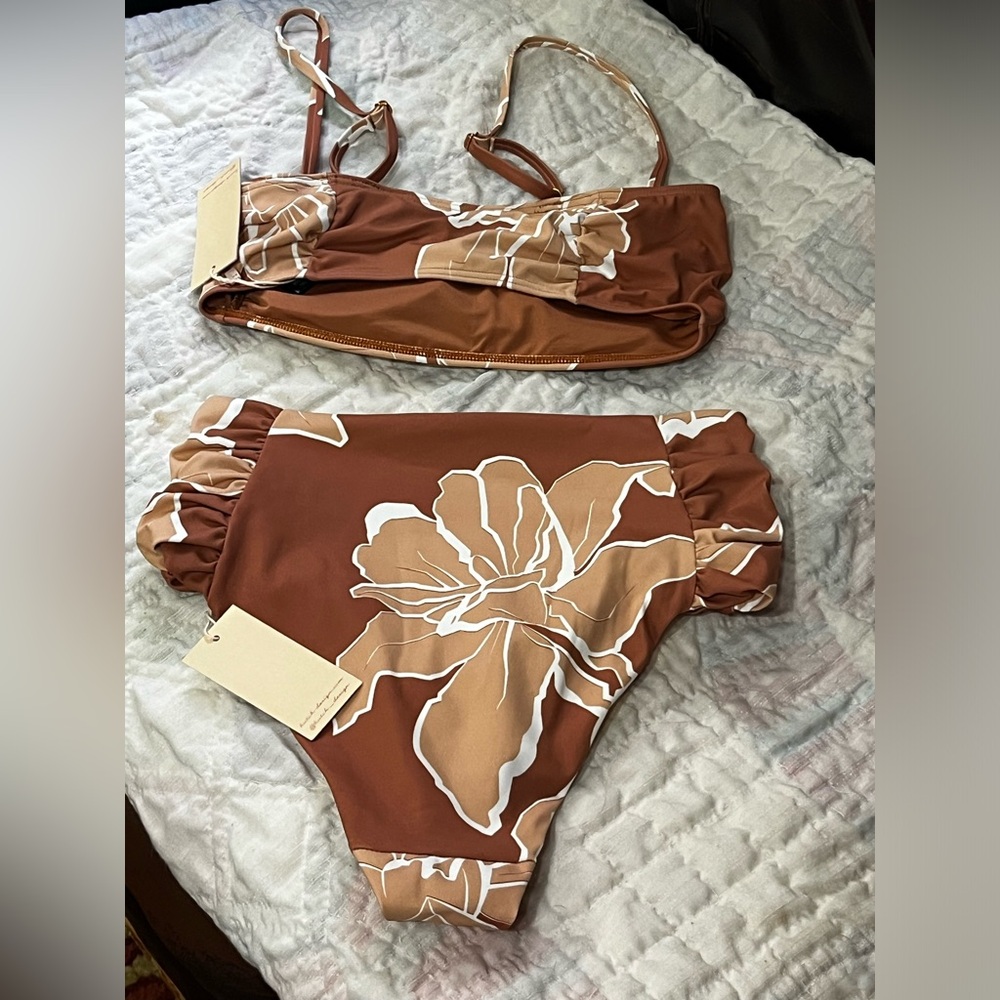 NWT Hutch x Anthropologie Isla High Waist Brown Ruched Bikini Size XS - Picture 4 of 4